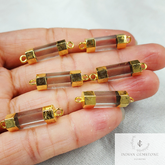 Crystal Quartz Necklace Connector, Clear Quartz Stick Connector, Electroplated Pendent, Double Bail Station Connector, DIY Jewelry Making